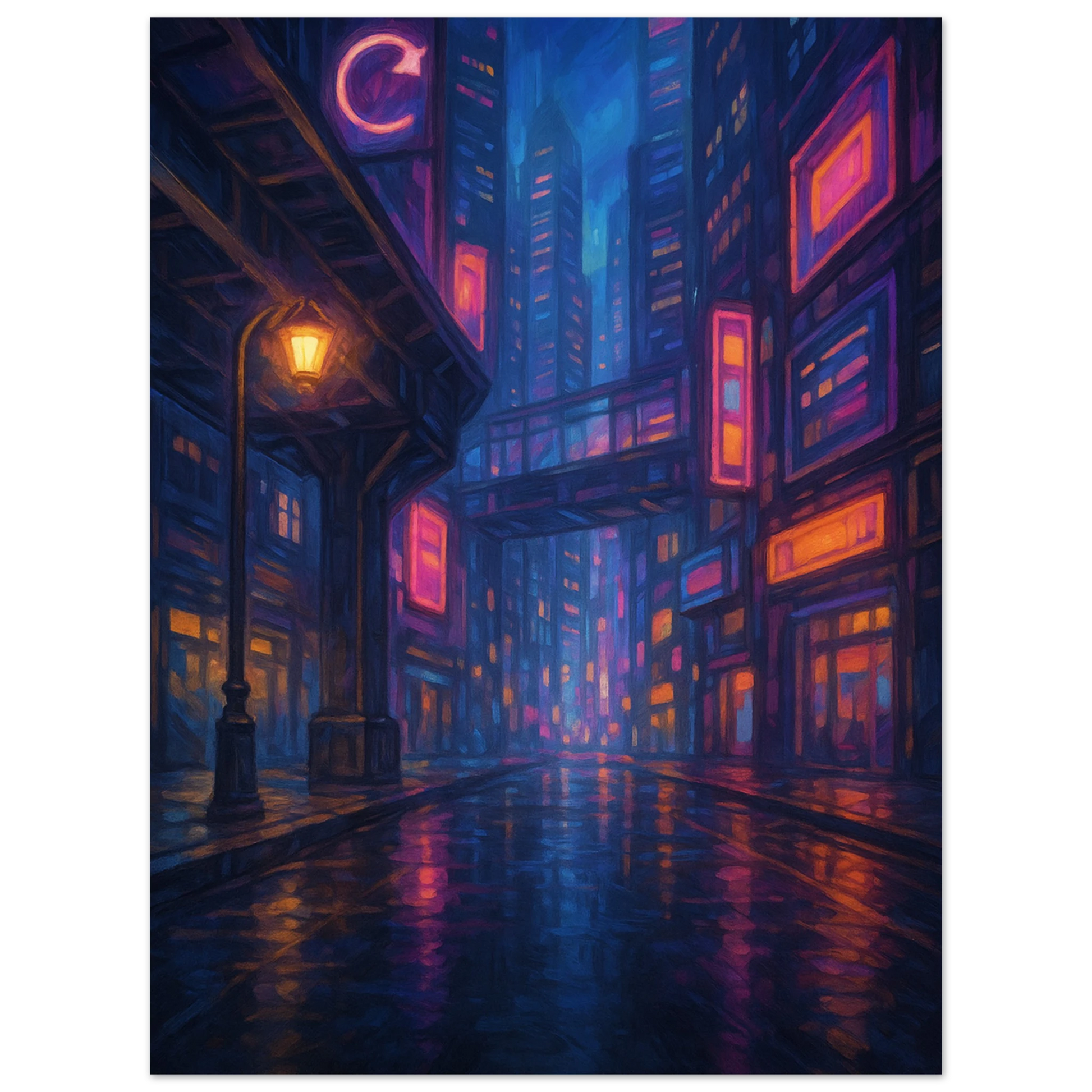 Carte Pokémon Miraidon ex dans une ambiance cyberpunk avec une ville nocturne aux néons lumineux, fond violet et bleu électrique.