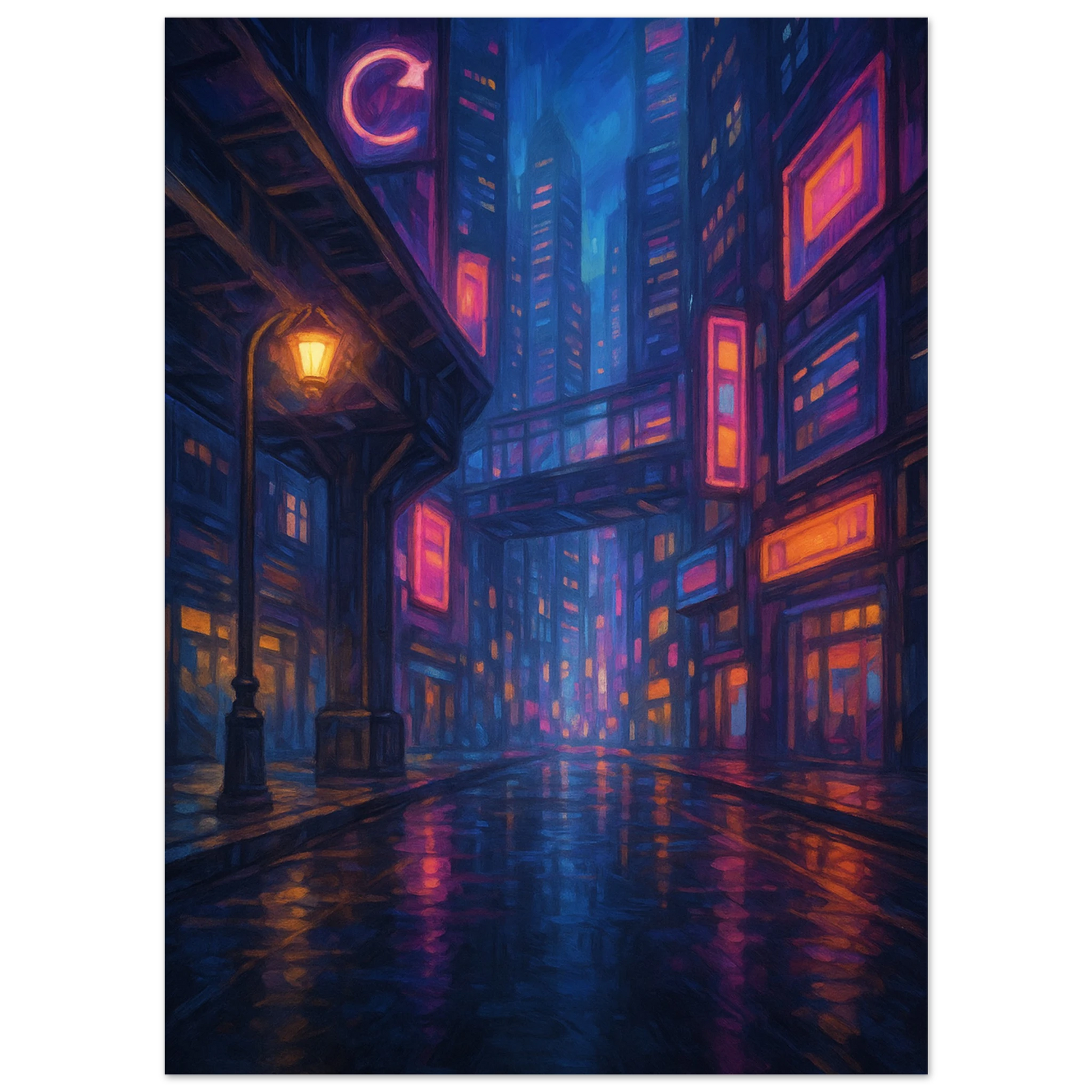 Carte Pokémon Miraidon ex dans une ambiance cyberpunk avec une ville nocturne aux néons lumineux, fond violet et bleu électrique.