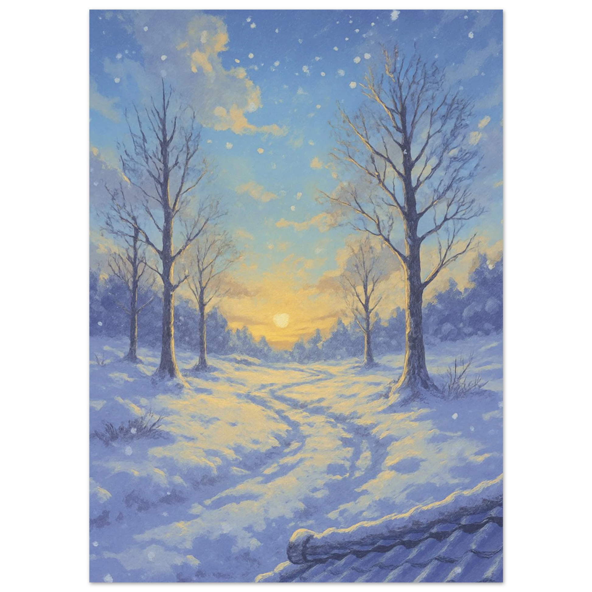 Carte Pokémon Zeraora V dans un décor enneigé avec Darumacho de Galar, fond au coucher du soleil. Illustration alt de l’extension Règne de Glace.