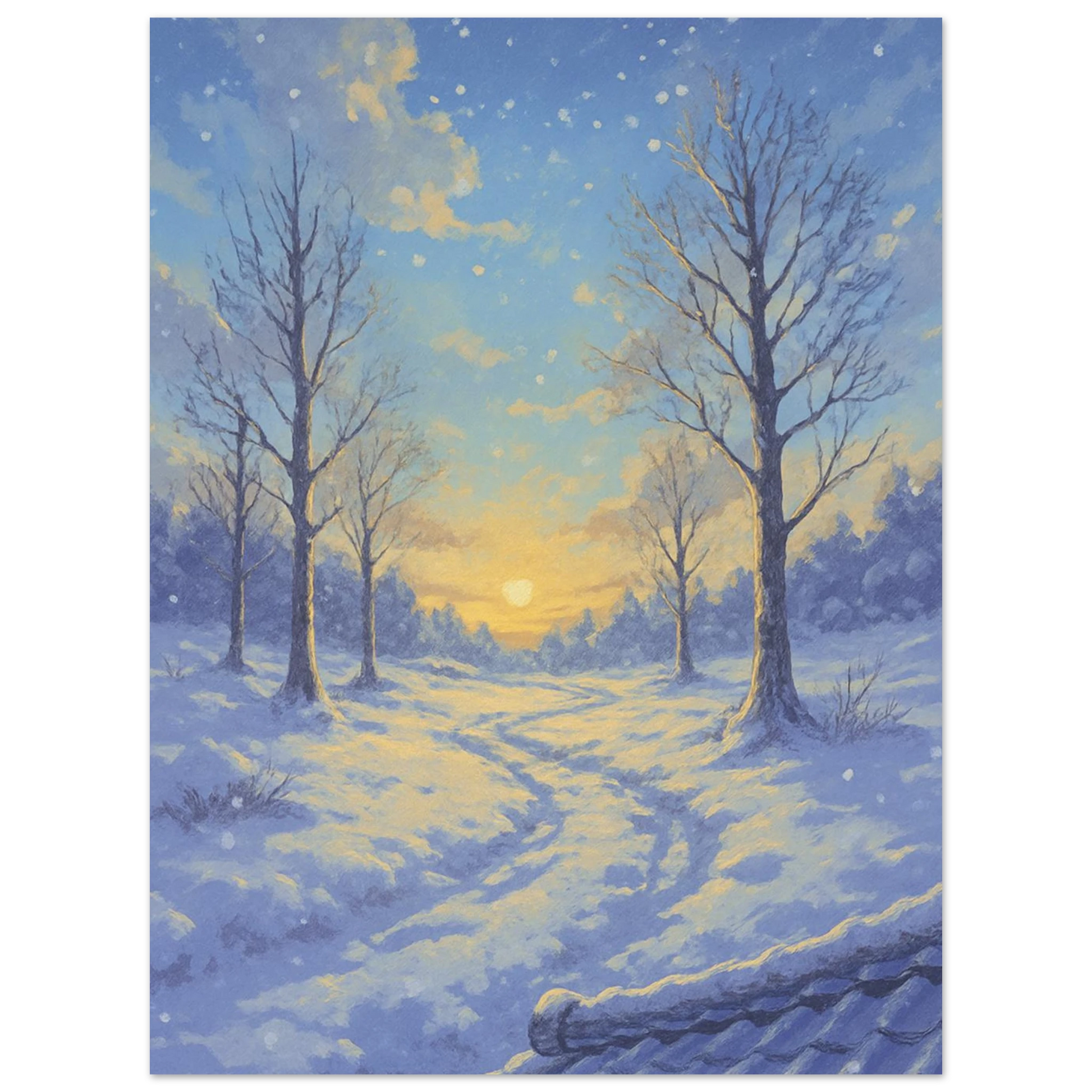 Carte Pokémon Zeraora V dans un décor enneigé avec Darumacho de Galar, fond au coucher du soleil. Illustration alt de l’extension Règne de Glace.