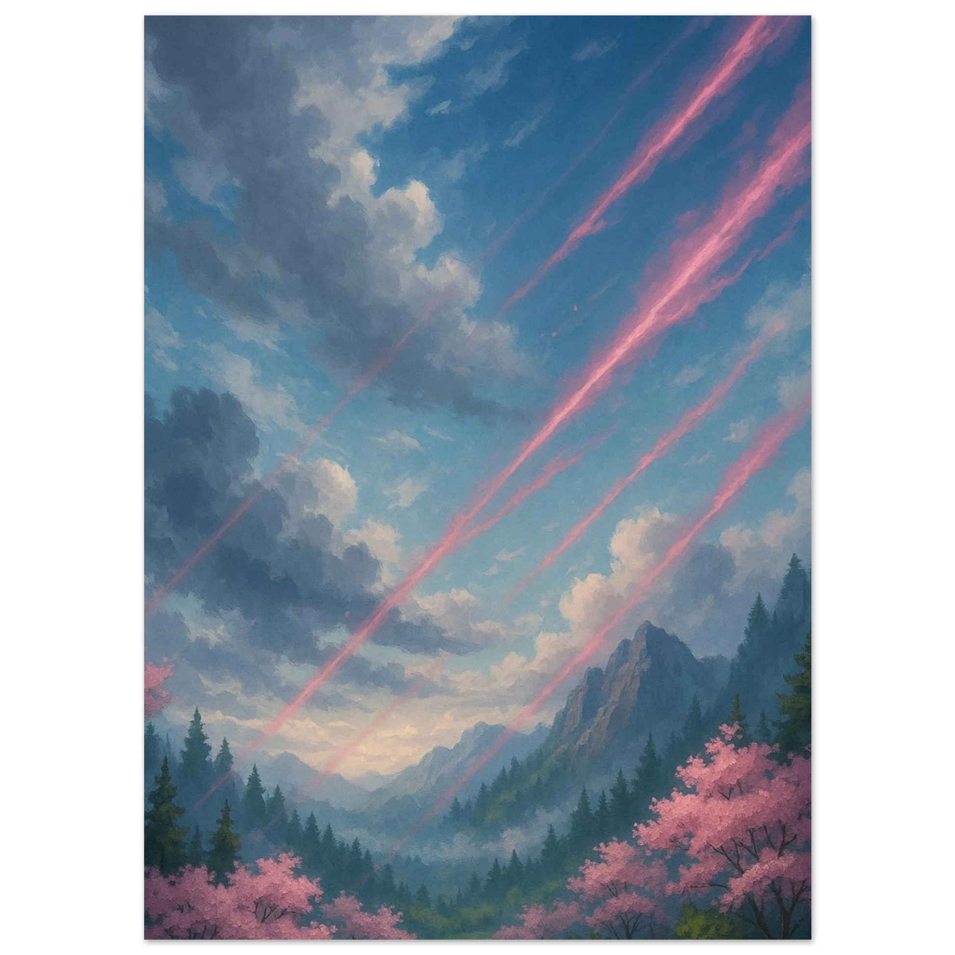 Carte Pokémon Rayquaza VMAX alt, en vol au-dessus d’une jungle luxuriante. Fond ciel rosé et végétation dense. Épée & Bouclier : Évolution Céleste.

