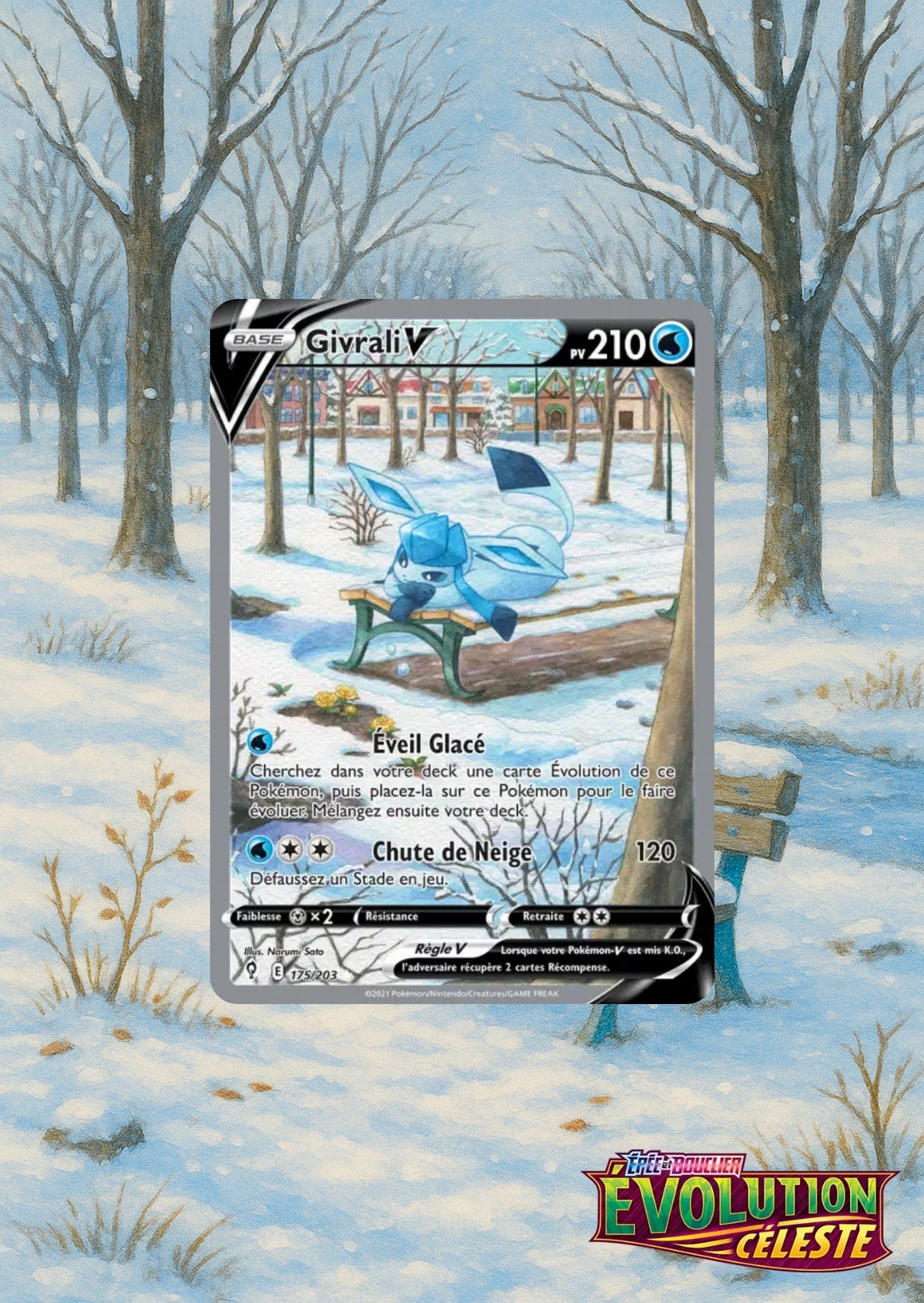 Carte Givrali EX sur fond glacé avec flocons de neige et motifs hivernaux.