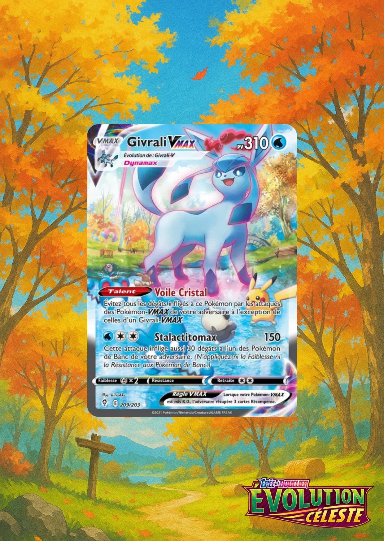 Carte Givrali VMAX sur fond automnale bleu clair et orange
